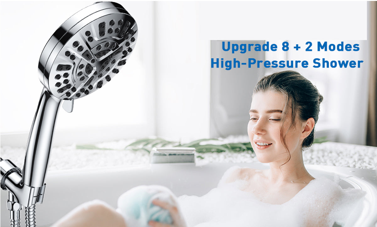 High Pressure Shower Head with Handheld, 8 Spray Settings + 2 Power Jet Modes