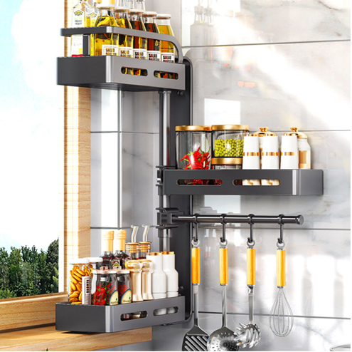 80° Rotating Kitchen Storage Rack Multi-tier Kitchen  of Stainless Steel