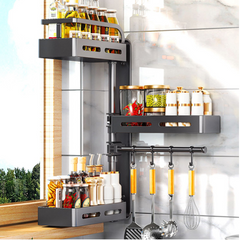 80° Rotating Kitchen Storage Rack Multi-tier Kitchen  of Stainless Steel