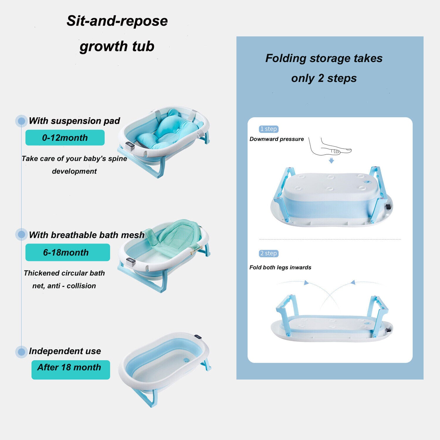 Baby Bath Tub Smart Sensor Temperature Portable Infant Bathtub Anti Slip Foldabl