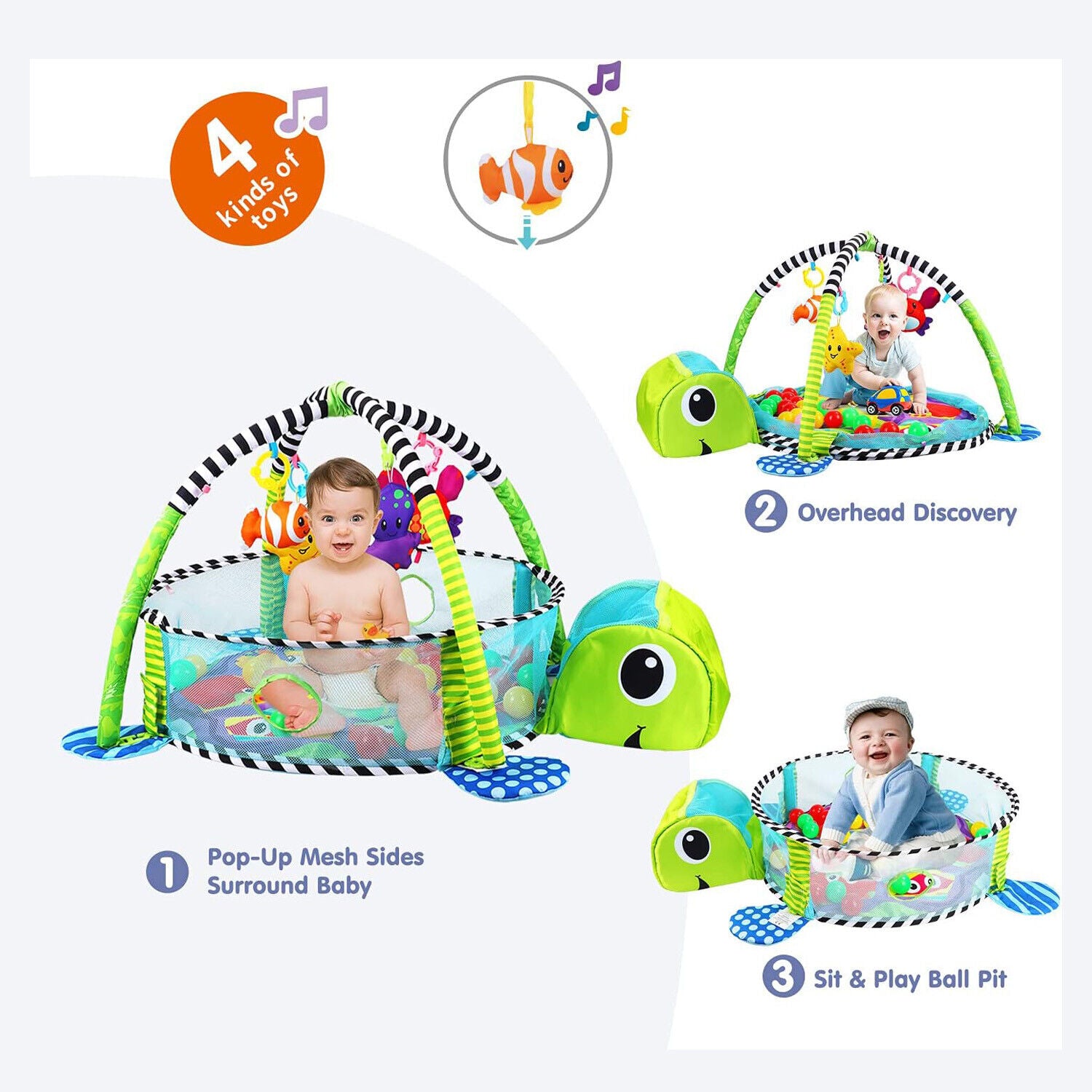 Kids Baby Gym Activity Toys, Arch, Protective Mesh, Storage Bag and 30 Balls.