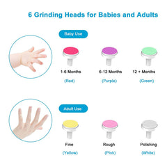 Electric Baby Nail File, 6 in1 for Newborns Newborns for Toes and Fingers.