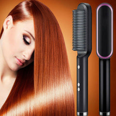 Electric Hair Straightener Brush Straight Quick Iron Hot Comb Negative ion Brush