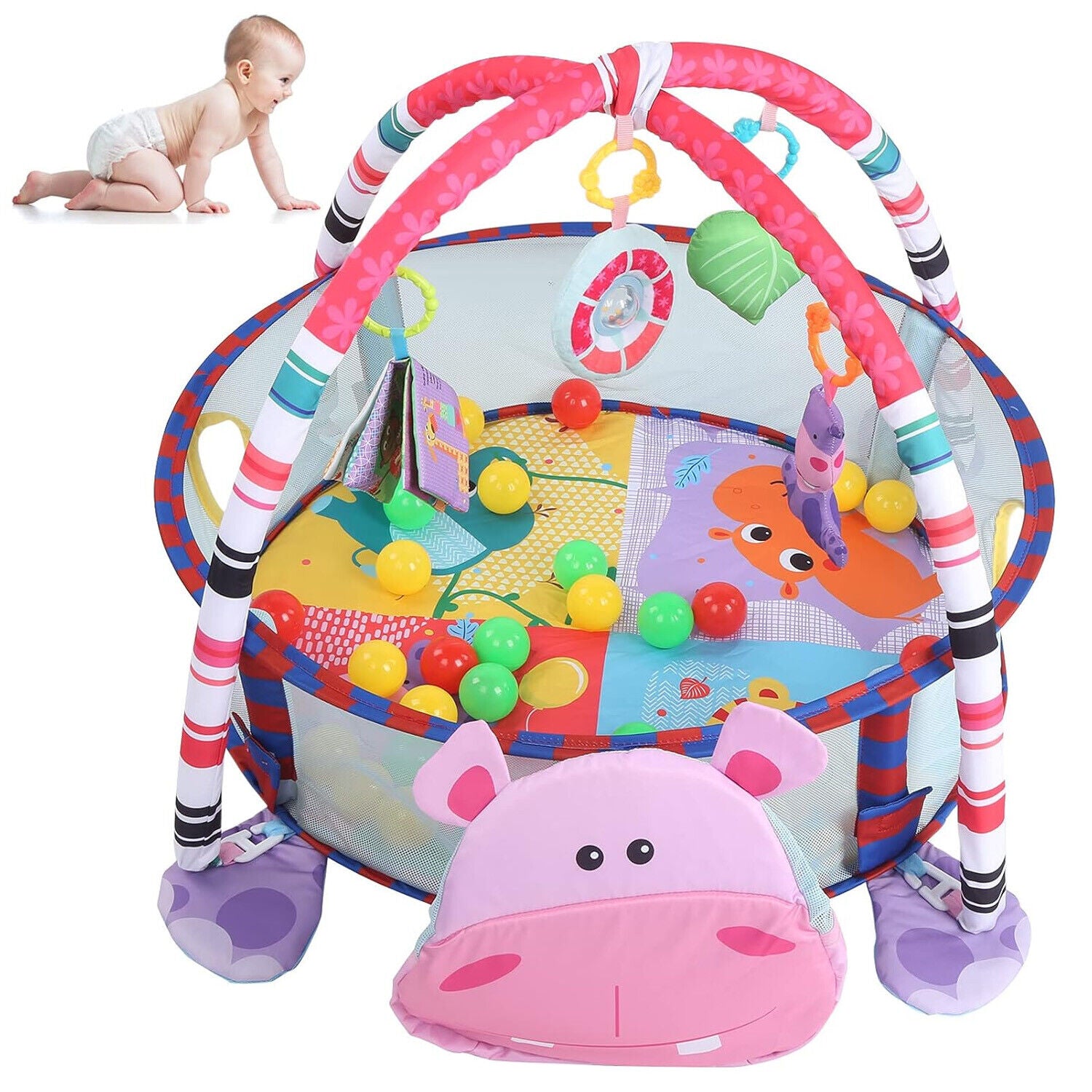 Kids Baby Gym Activity Toys, Arch, Protective Mesh, Storage Bag and 30 Balls.