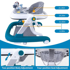 Feet Baby Walker Anti Fall Convertible Walker In To Push walker with Adjustable Speed Wheels & 2 Levels Height Adjustments & Detachable Toy Bar With Music & Light,