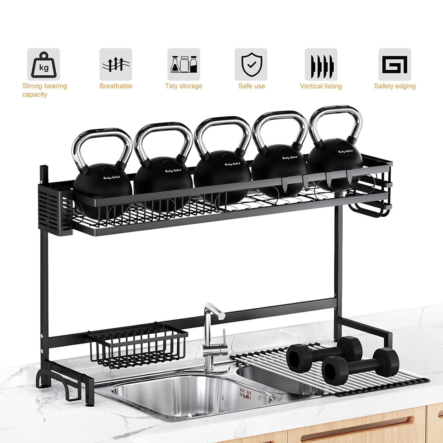 Multifunctional Sink Drain Rack Dish Dryer Rack Over Sink Stainless Steel