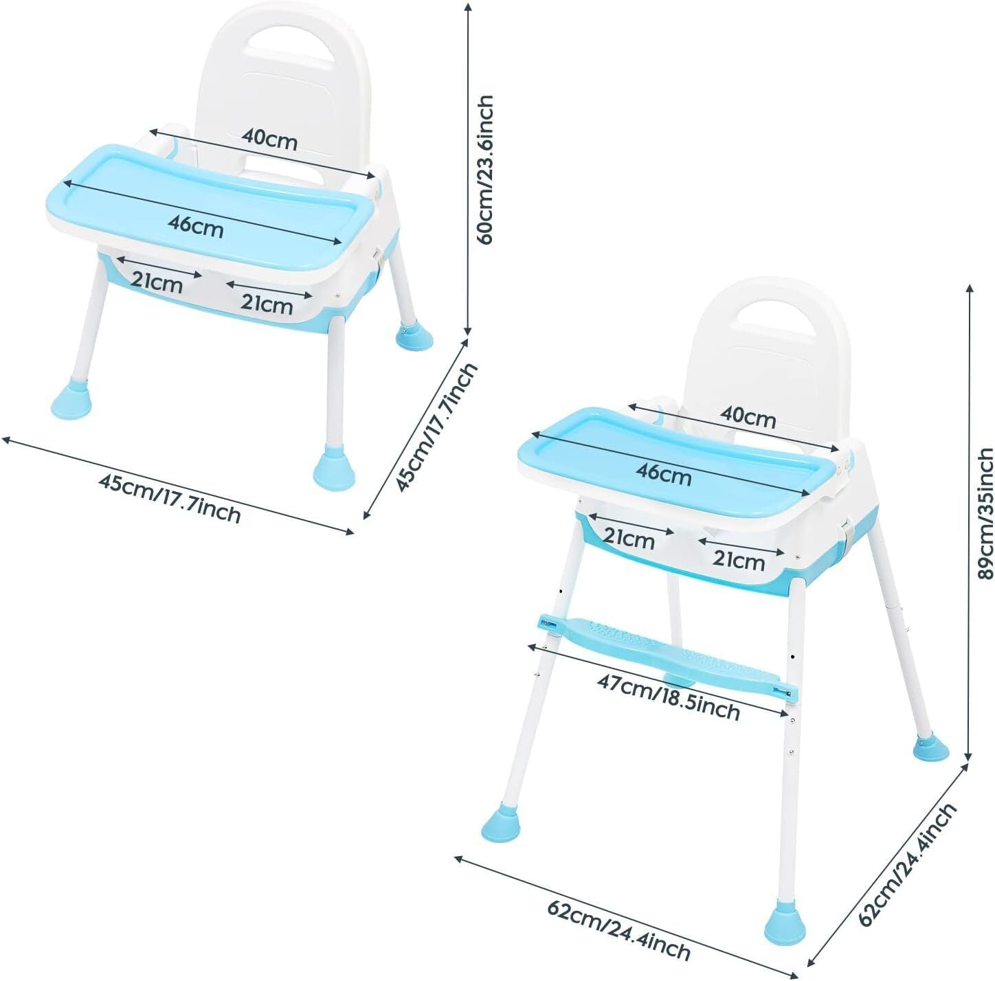 3-in-1 Baby High Chair Adjustable Feeding Chair Detachable Portable Highchair