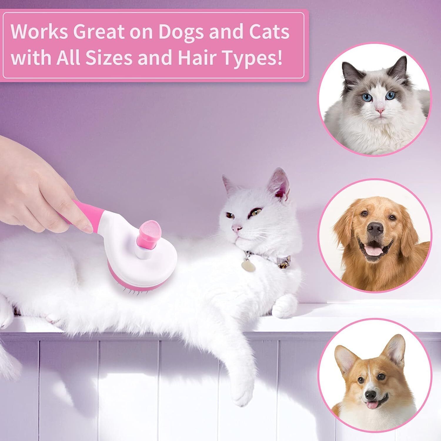 Cat Brush Dog Brush, Slicker Cat Dog Brushes for Grooming, Self Cleaning Dog Cat