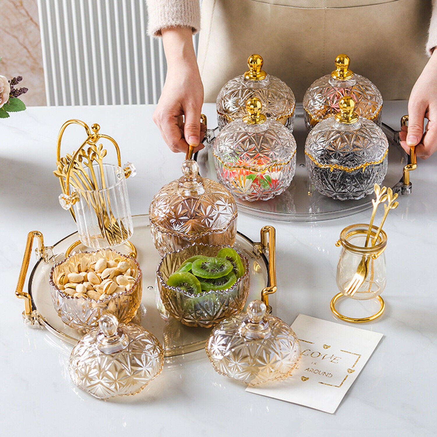 Luxury Candy Jar for Party, Light luxury Style Glass Serving Divided Appetizer