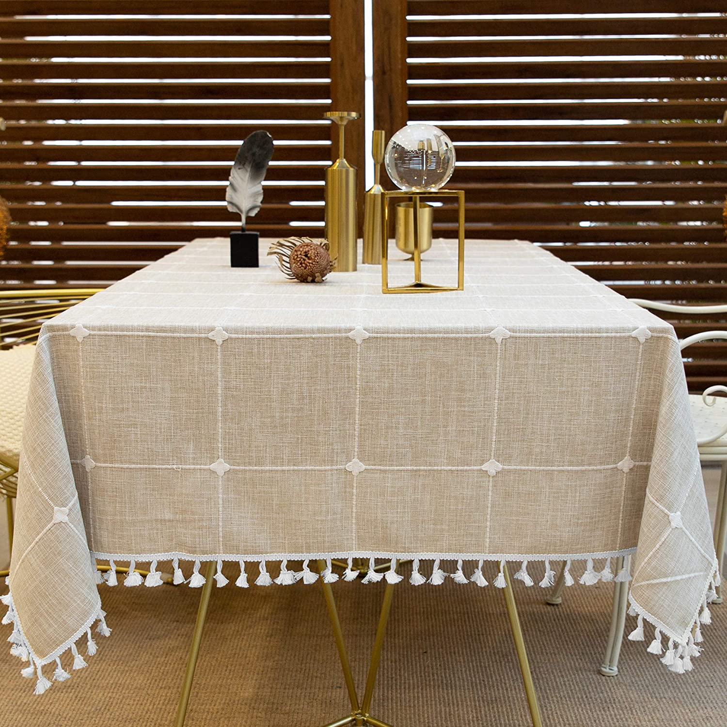 Checkered Tassel Tablecloth Washable Tablecloth Cotton Linen Waterproof Cloth