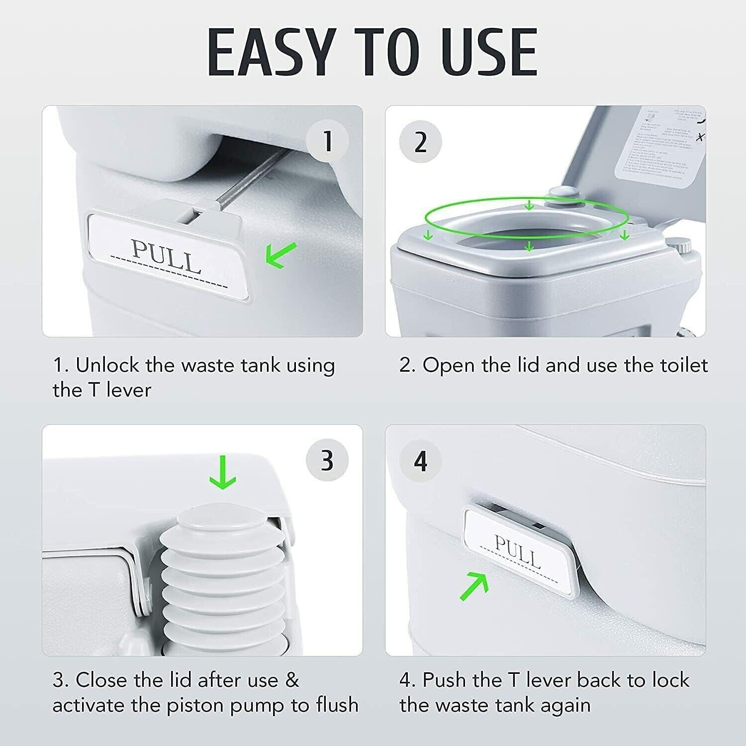 Portable Toilet 20L, Lightweight Flushable Outdoor Toilet with Removable Tank