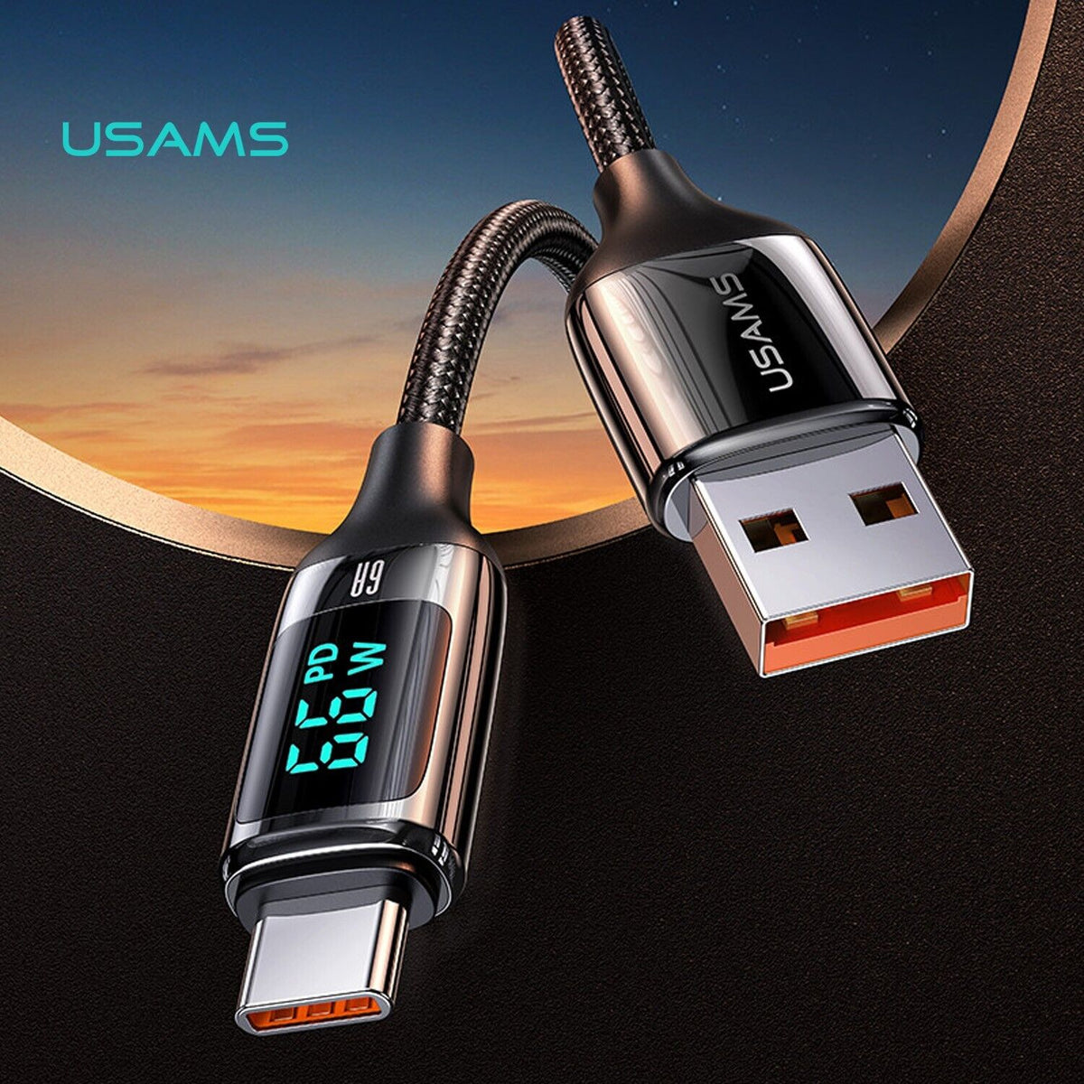 Usams USB to Type-C Digital Display Charge Power, E-Marker Smart Chip, Braided