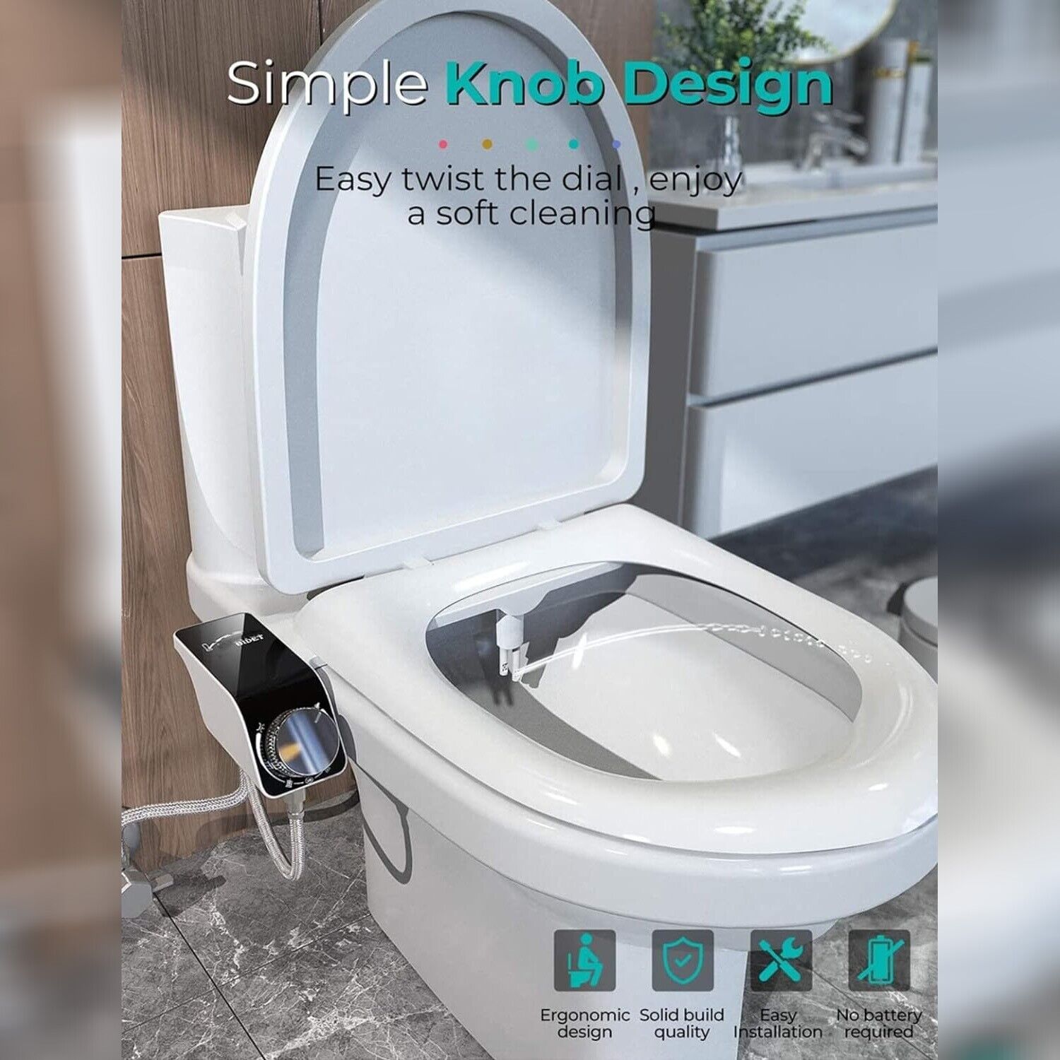 Bidet Toilet Seat Attachment Self-cleaning Dual Nozzle Water Bidet Spray Sprayer