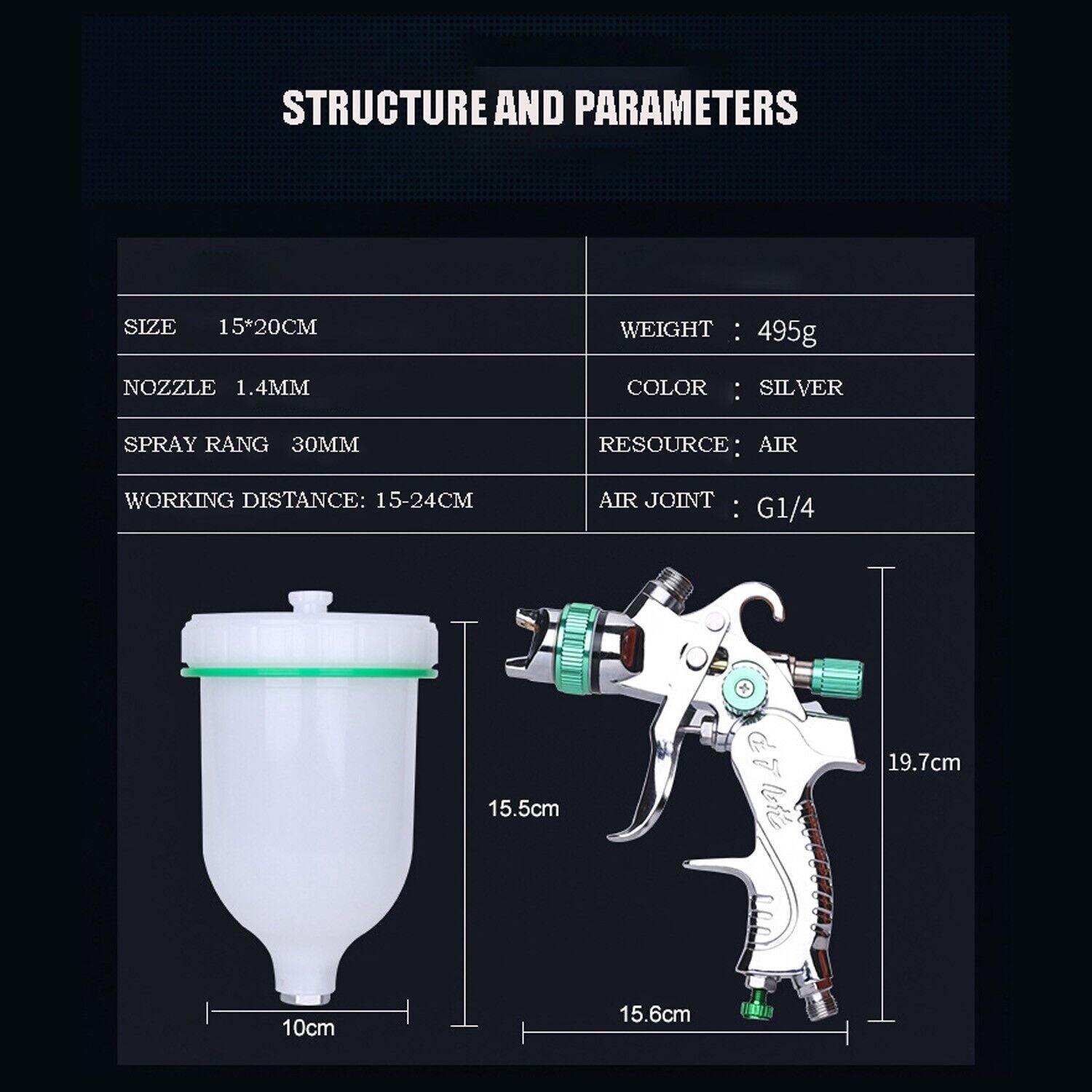 Spray Gun Paint Sprayer Gravity Feed Air Spray Gun Kit with 1.4MM 1.7MM 2.0MM