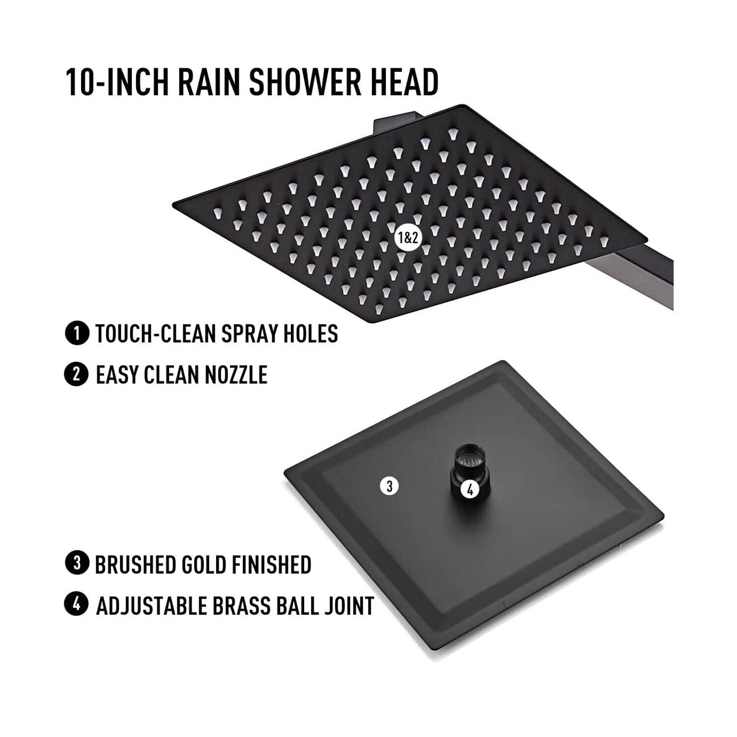 Matte Black Bathroom Rainfall Shower System Wall Mounted 10 Inch