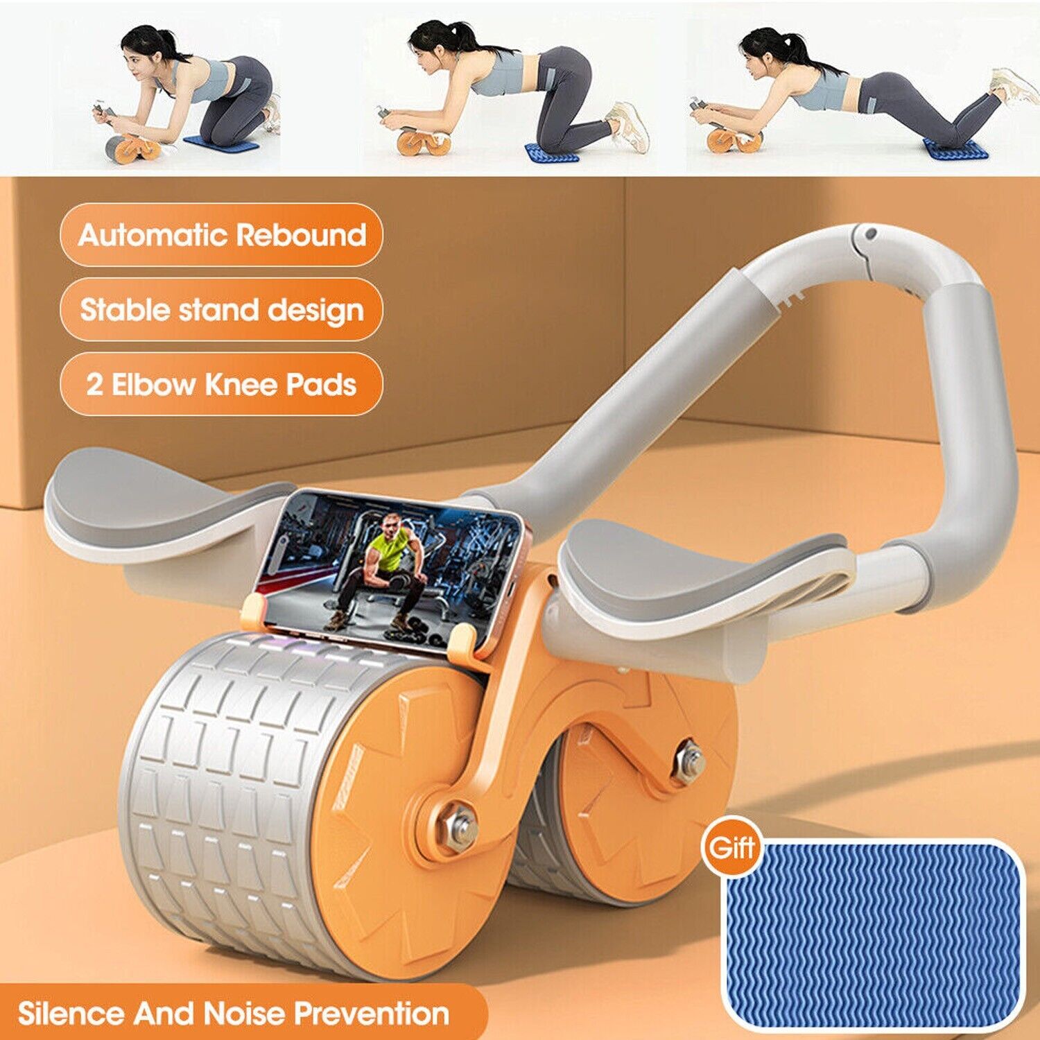 Abdominal Wheel Automatic Rebound Elbow Support Fitness Roller Core Trainer