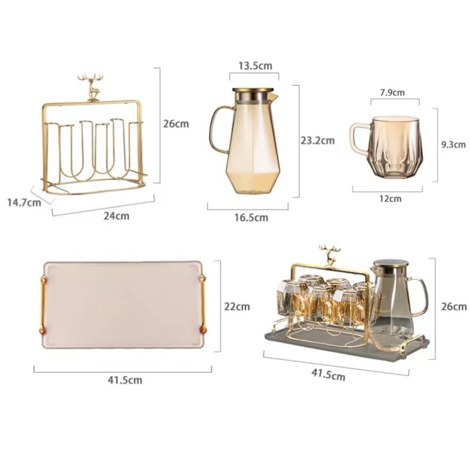 Luxurious Glass cold and hot drinks Pitcher 9-Pcs/Set Can withstand  4℉ to 302℉