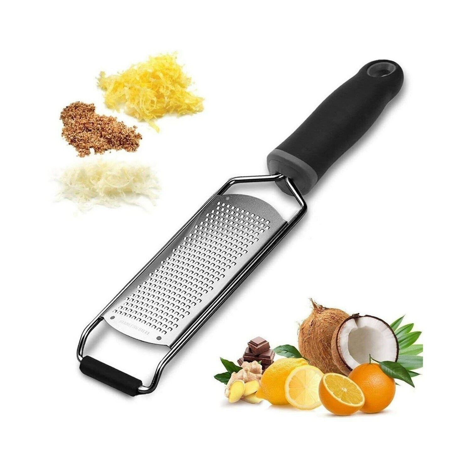 Stainless Steel Cheese Grater Zester Ginger Lemon Shredder TPR Handle 7" Blade