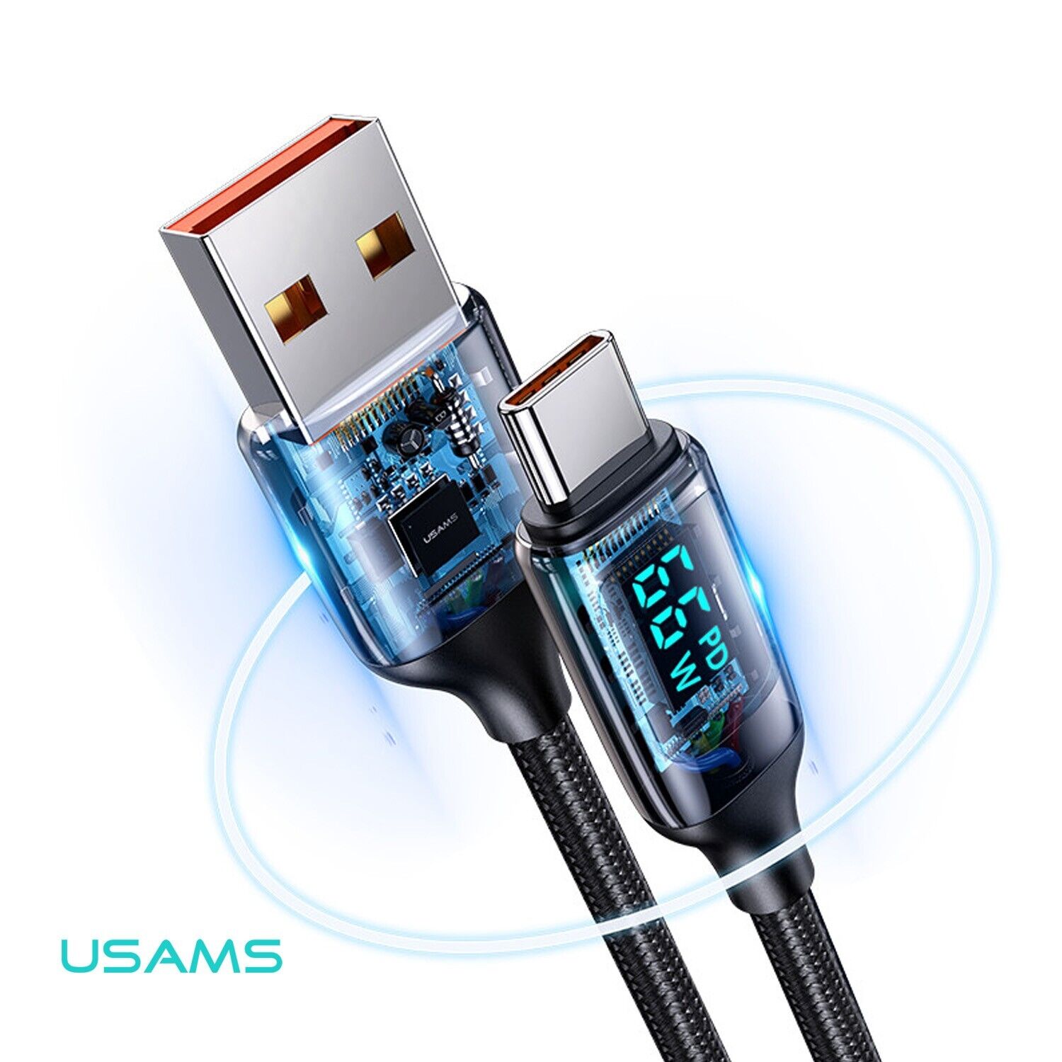 Usams USB to Type-C Digital Display Charge Power, E-Marker Smart Chip, Braided