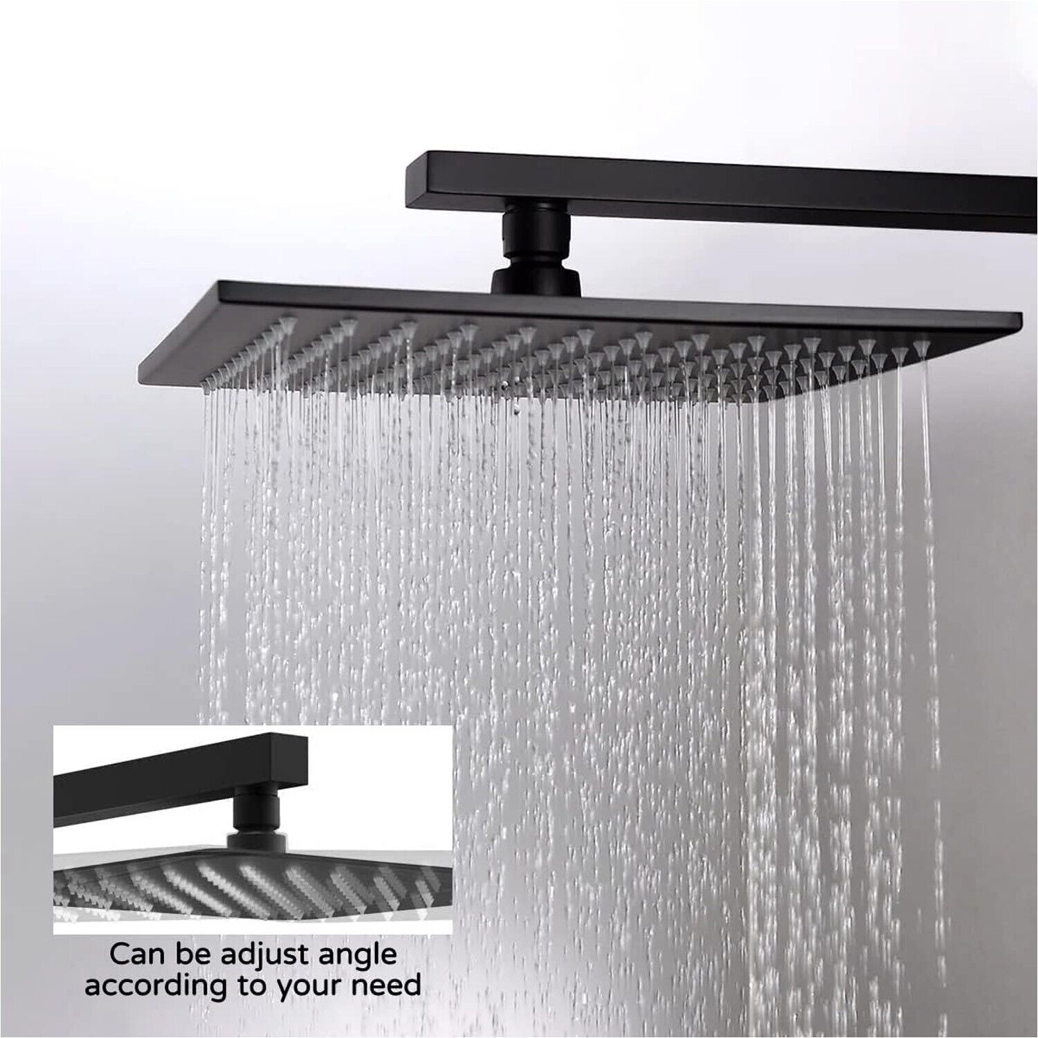 Matte Black Bathroom Rainfall Shower System Wall Mounted 10 Inch