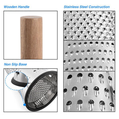 Cheese Grater with wooden Handle Stainless Steel Grater egetables Cutter Grater