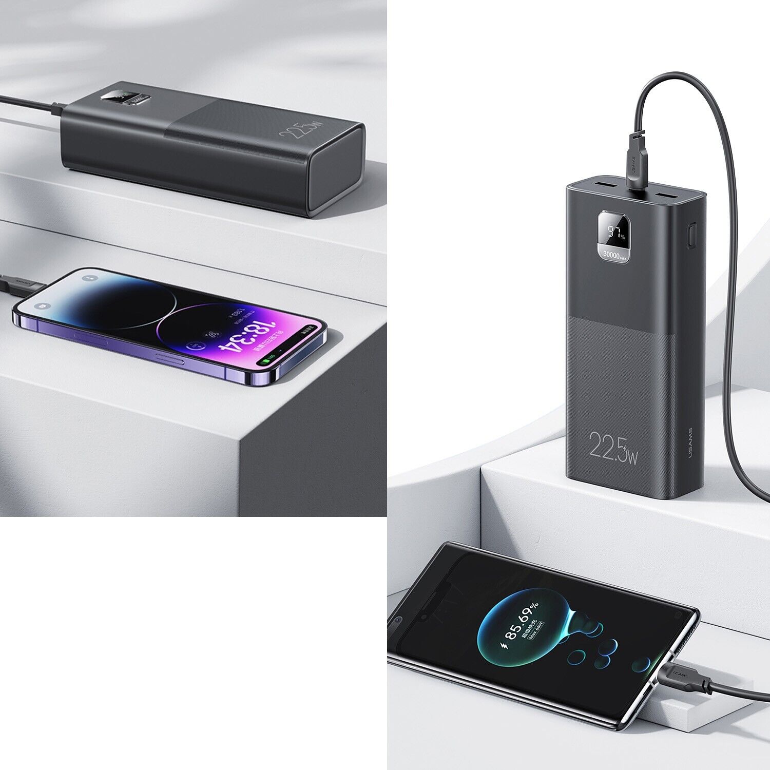 USAMS Power Bank fast charging and boasting a high-capacity 30,000mAh battery.