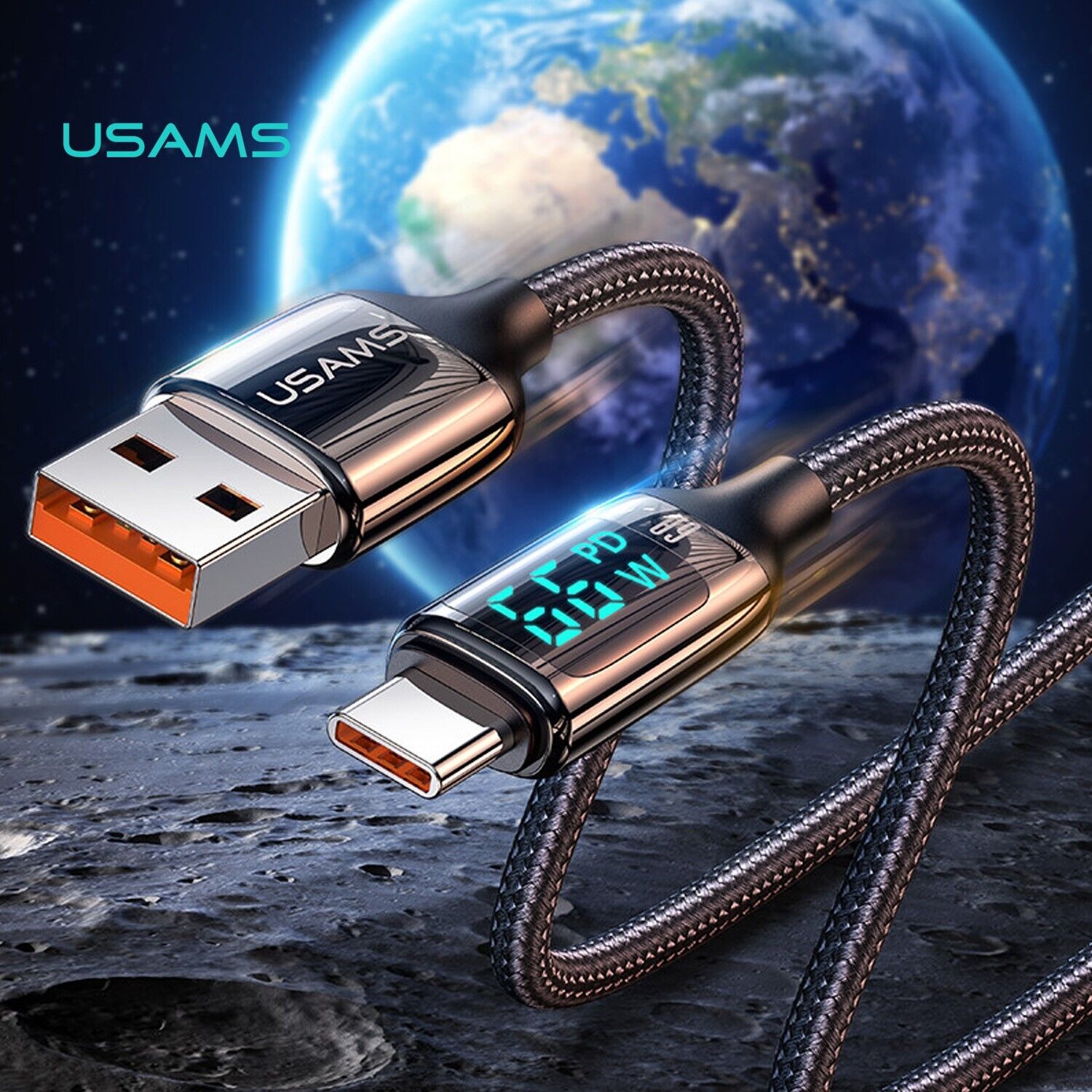 Usams USB to Type-C Digital Display Charge Power, E-Marker Smart Chip, Braided