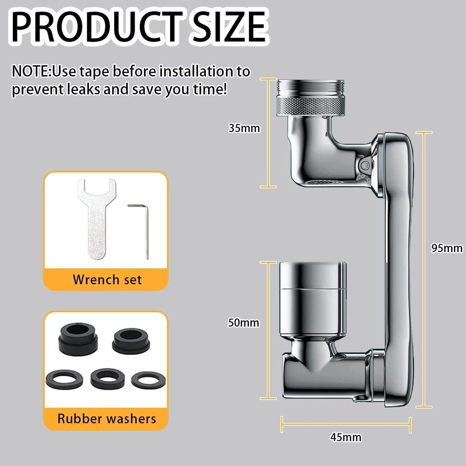 1080° Swivel Faucet Extender Universal Sink Water Aerator 360° Angle Rotatable