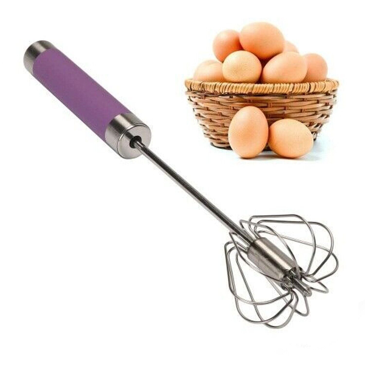 2x Egg Beater 14 inch Self Turning Semi-automatic Whisk Hand Mixer Blender