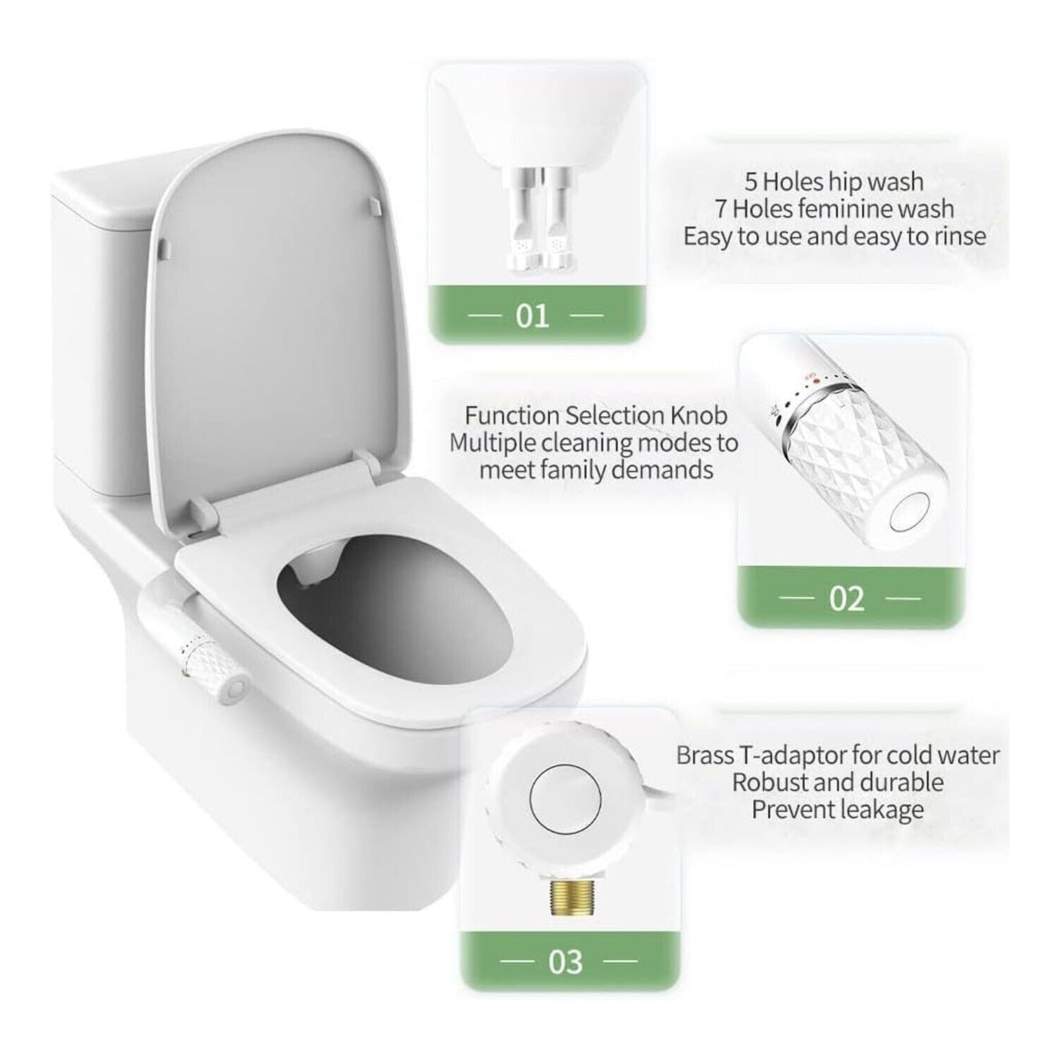 Bidet Attachment,Non-Electric, Retractable Nozzle, Pressure Control, Dual Spray