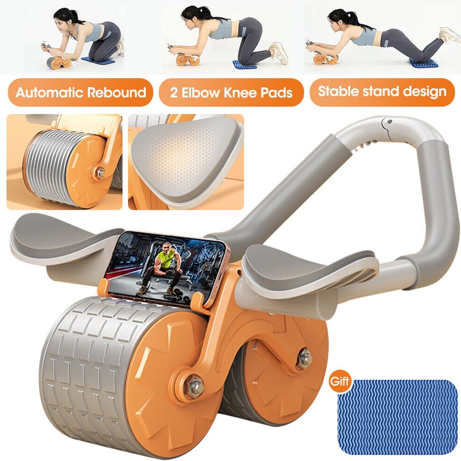 Abdominal Wheel Automatic Rebound Elbow Support Fitness Roller Core Trainer