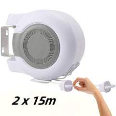 15m/30m retractable clothes reel single/double washing line wall mounted outdoor