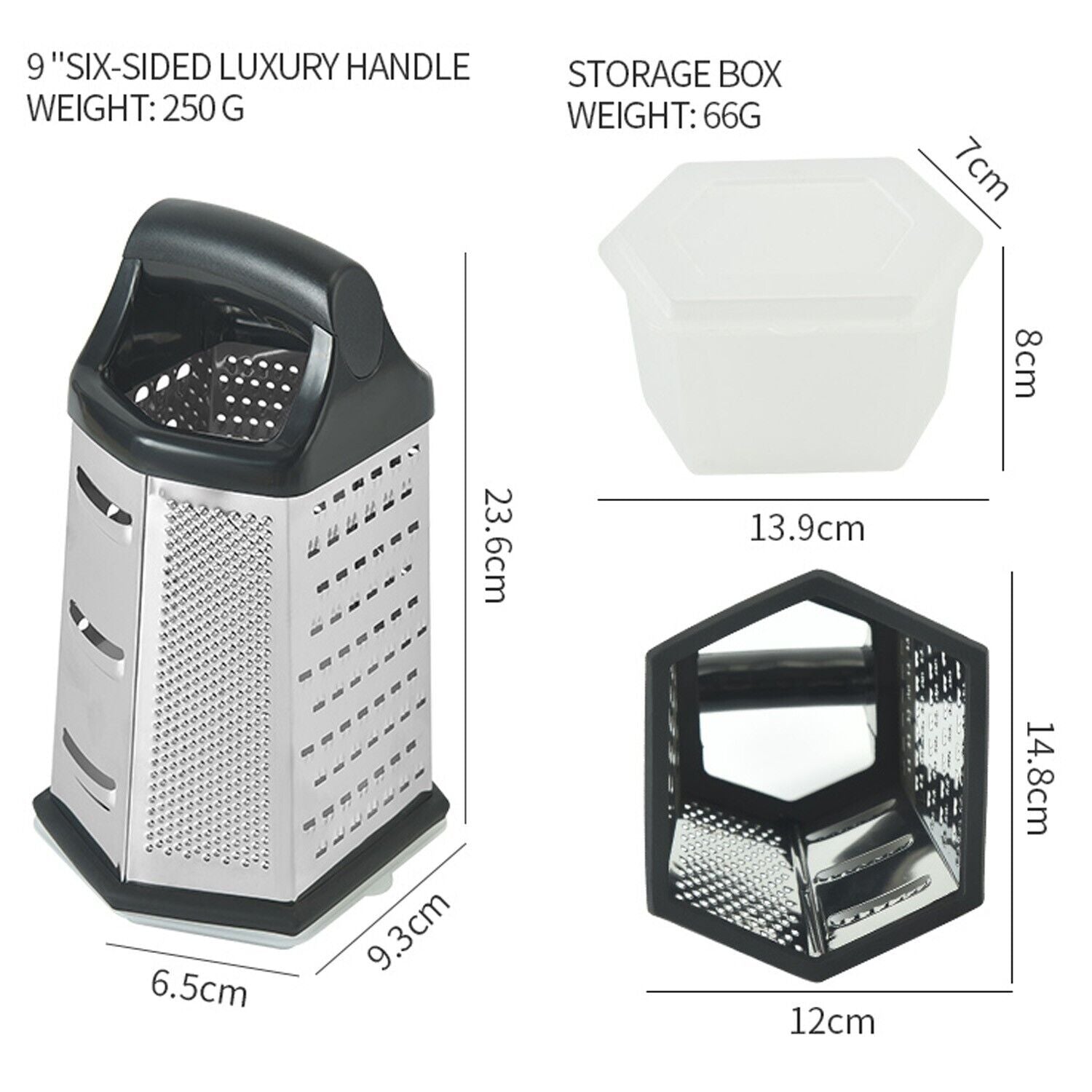 Stainless Steel Kitchen Grater, Heavy Duty Multi Grater, 6 Graters,Hex Grater